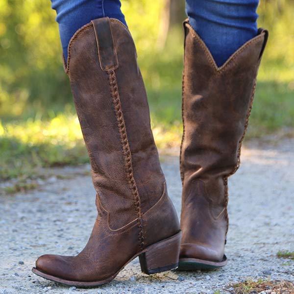 Women's Mid-Heel Round Toe Western Cowboy Boots 82688201C