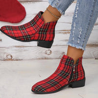 Women's Casual Plaid Block Heel Ankle Boots 87933079S