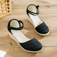 Women's Linen Braided Roman Wedge Sandals 56464076C