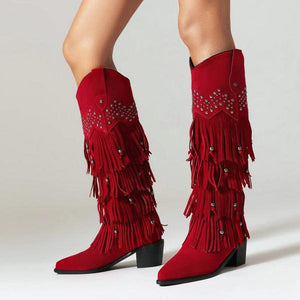 Women's Fashion Retro Tassel Studded High Boots 92420527S