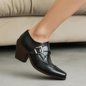 Women's Preppy Style Belt Buckle Chunky Heel Oxford Shoes 21819485S