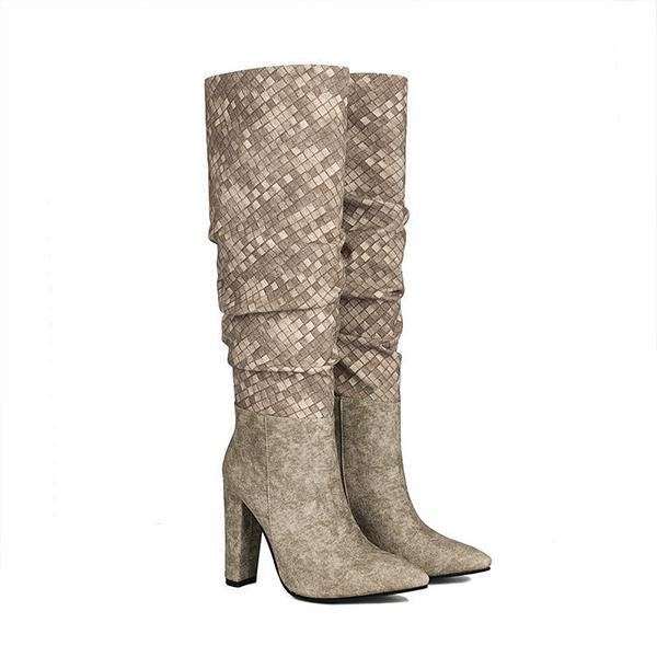 Women's Fashionable Rhombus Thick Heel Knee-High Boots 45848515S