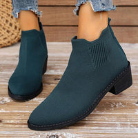 Women's Casual Flyknit Thick Heel Pointed Toe Ankle Boots 45432432S