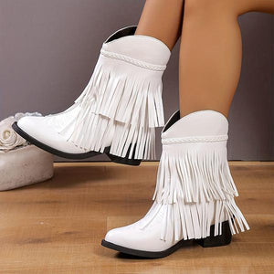 Women's Fashionable Casual Thick Heel Tassel Short Boots 73580963S