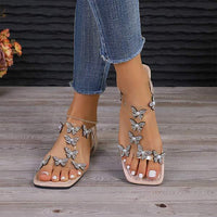 Women's Rhinestone-Adorned Transparent Sandals with Single Strap 61170792C