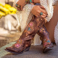 Women's Vintage Embroidered Flower Mid Boots 16060516S