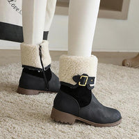 Women's Chunky Heel Buckle Lambswool Martin Boots 20523057S