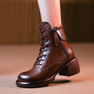 Women's Retro Casual Lapel Chunk Heel Martin Boots 63605035S
