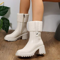 Women's Fashionable Fold-over Casual Chunky Sole Martin Boots 97649529C