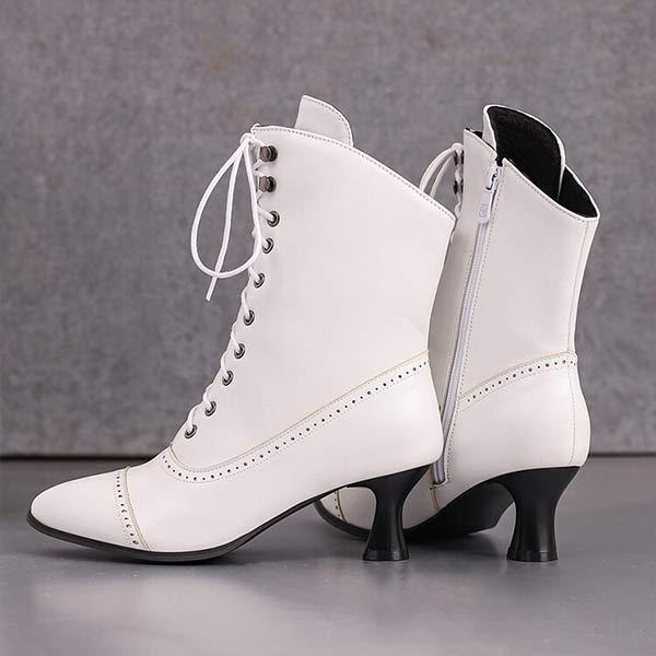 Women's Pointed-Toe Front-Lace Rivet-Embellished Side-Zip High Heel Latin Boots 44036146C