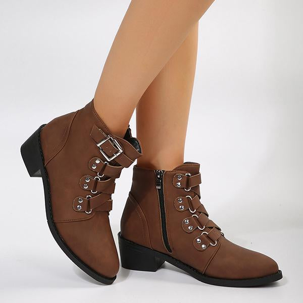 Women's Fashionable Belt Buckle Pointed Toe Ankle Boots 89136836S