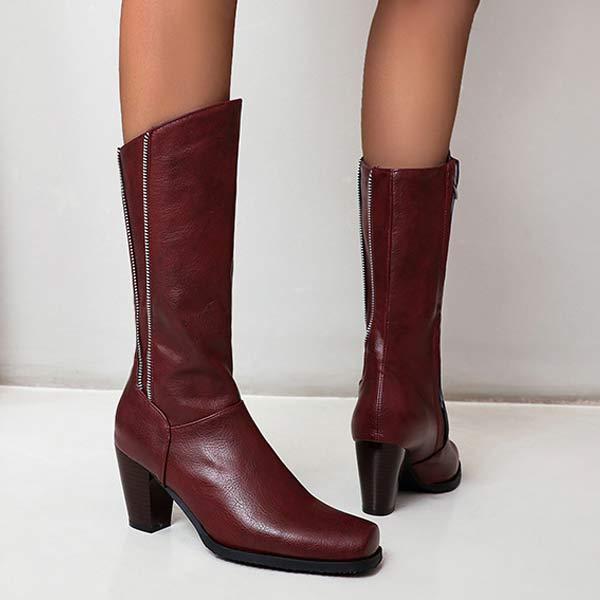 Women's Wood Grain Thick Heel High Heel Knight Boots 86378382C