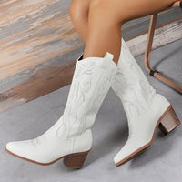 Women's Retro Flower Embroidered Chunky Heel Boots 58584316S
