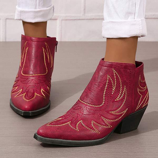 Women's Chunky Heel Embroidered Ankle Boots 93041826C
