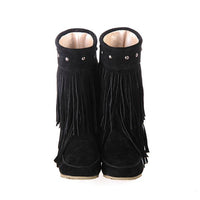 Women's Casual Retro Studded Tassel Flat Mid-calf Boots 39262121S