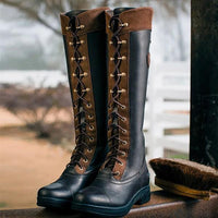 Women's Retro Casual Lace-Up Platform Tall Rider Boots 99539631S
