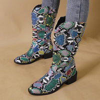 Women's Fashion Zebra Pattern Chunky Heel Mid-Calf Boots 69176573S