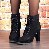 Women's High Heel Round Toe Waterproof Platform Ankle Boots 10644638C