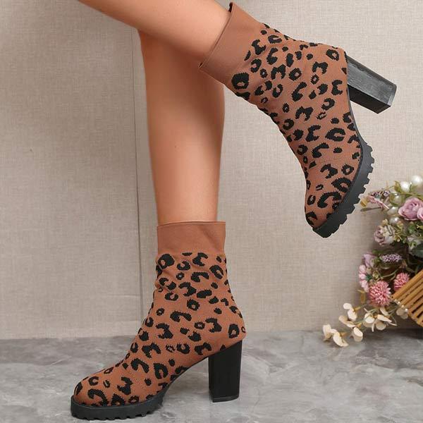 Women's Mid-Heel Fashion Martin Boots with Leopard Print 71379997C