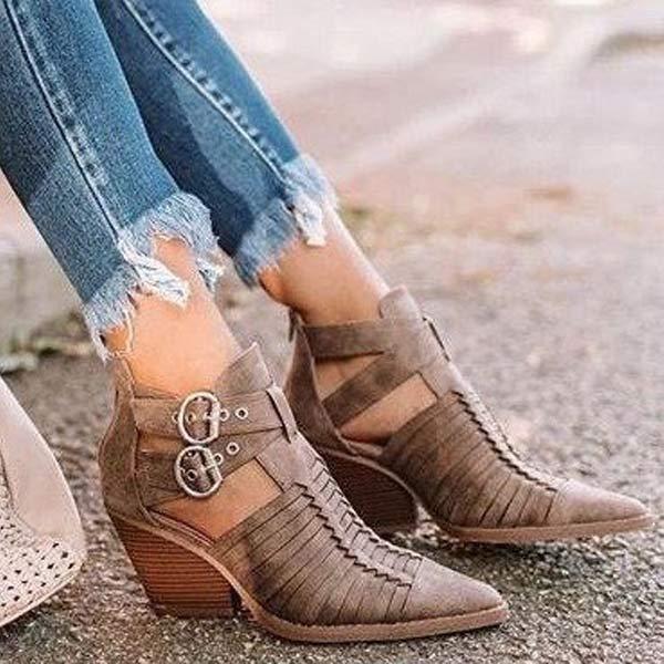 Women's Belt Buckle Pointed Ankle Boots 39811702C