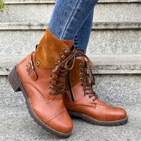 Women'S Vintage Style Square Heel Lace-Up Warm Leather Boots 68393658