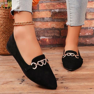 Women's Casual Heart Chain Pointed Toe Flat Shoes 14096276S