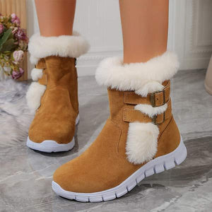 Women's Round-Toe Warm Faux Fur Side-Zip Short Boots 64056110C