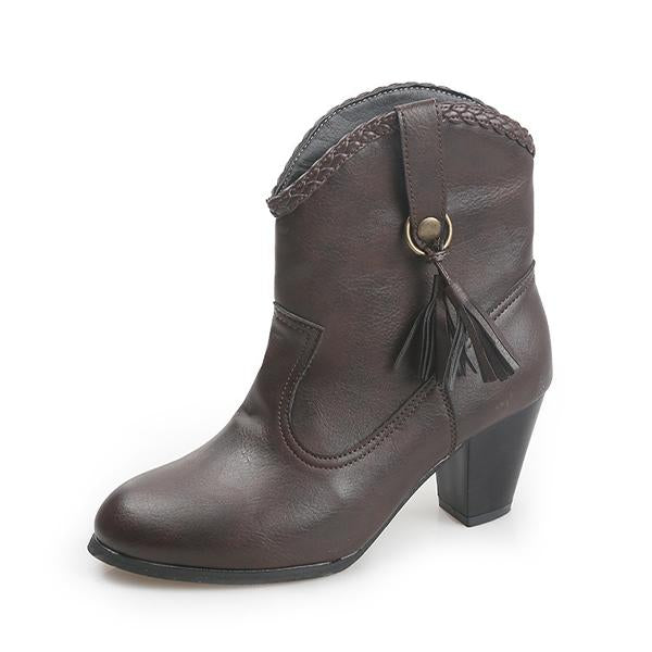 Women's Vintage Tassel Chunky Heel Ankle Boots 67076843S