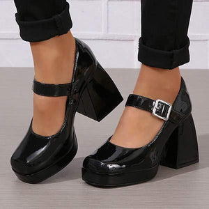 Women's Chunky Heel Square-Toe Fashion Pumps with Buckle 01863190C