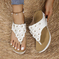 Women's Studded Floral Wedge Sandals with Toe Loop 23262005C