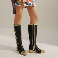 Women's Fashion Gold Side Zipper Knee Boots 77584196S