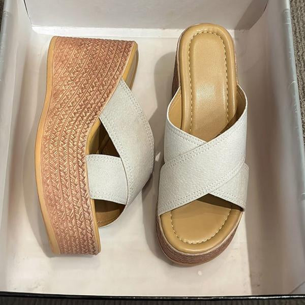 Women's Casual Cross Strap Thick Soled Slippers 29317799S