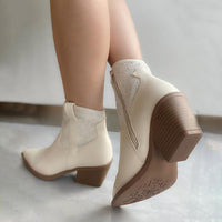 Women's Vintage Studs Chunky Heel Short Cowboy Boots 40017041S
