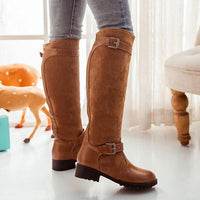 Women's Casual Stitched Belt Buckle Knee-high Boots 44378393S