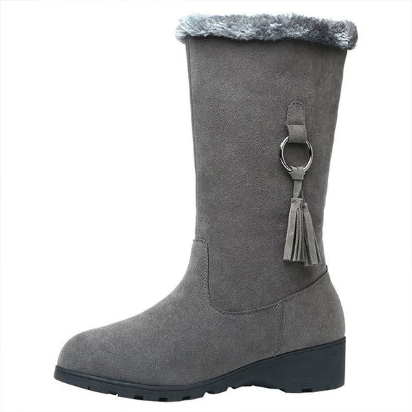 Women's Casual Side Zipper Wedge Mid-Calf Cotton Boots 31788422S