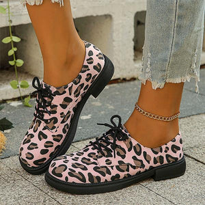 Women's Pink Leopard Casual Lace-Up Loafers 19630509S