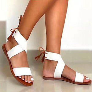 Women's Casual Cross Strap Tassel Flat Sandals 27634937S