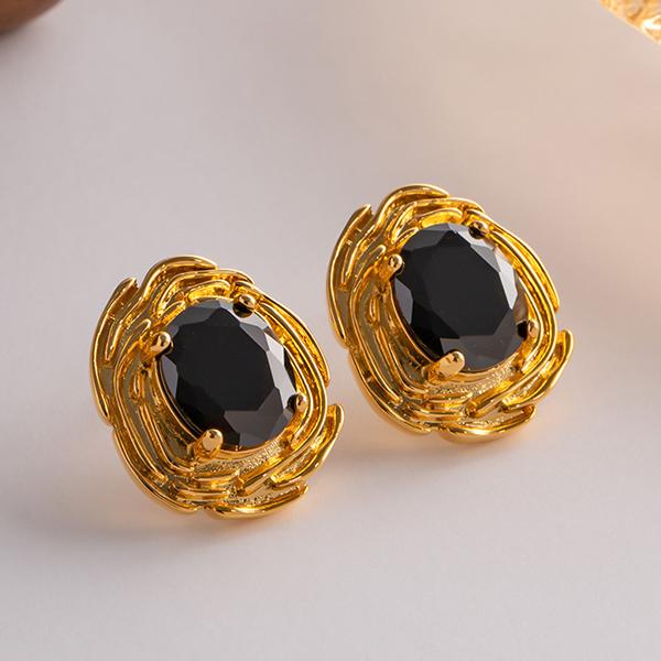 Retro Irregular Glass Black Gold Stud Earrings 47301798C