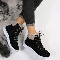 Women's Round Toe Lace-Up Ankle Boots with Folded Cuffs 27295877C