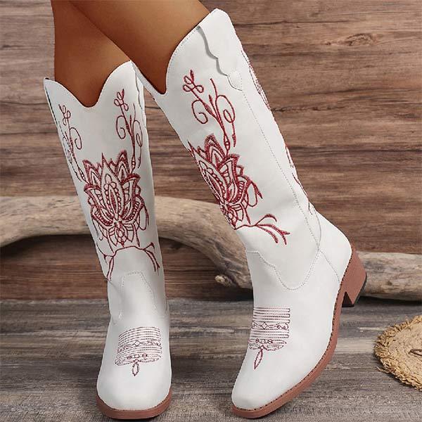 Women's Chunky Heel Embroidered Knee-High Boots 38554250C