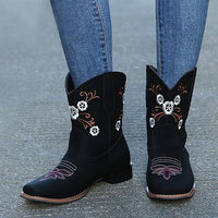 Women's Casual Retro Embroidered Chunky Heel Boots 39598596S