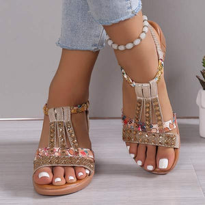 Women's Bohemian Rhinestone Wedge Heel Sandals 62760302C