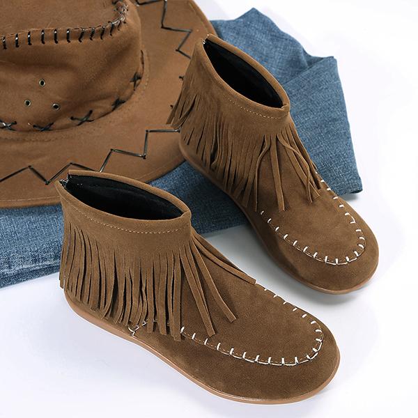 Women's Casual Tassel Flat Short Boots 95223974S