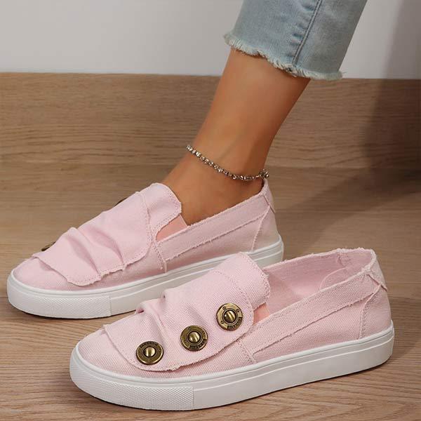 Women's Slip-On Canvas Shoes with Stud Embellishments and Ruched Detailing 41550404C