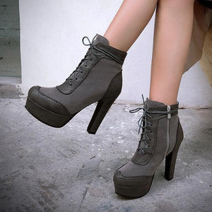Women's Retro Casual Carved Lace-Up High Heel Booties 03313988S