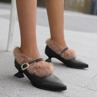 Women's Elegant Plush Chunk Heel Mary Janes 00561479S