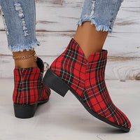 Women's Casual Plaid Block Heel Ankle Boots 87933079S