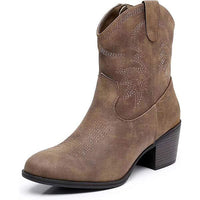 Women's Retro Chunky Heel Side Zipper Western Cowboy Boots 57766352C