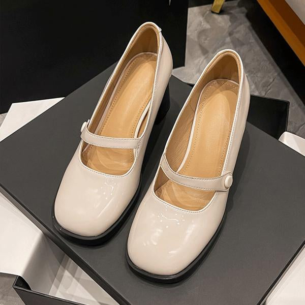 Women's Retro Square Toe Chunky Heel Mary Jane Shoes 74421594C
