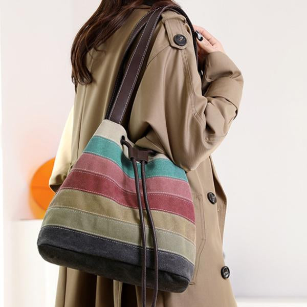 Women's Retro Spliced Canvas Shoulder Bag 62560427S